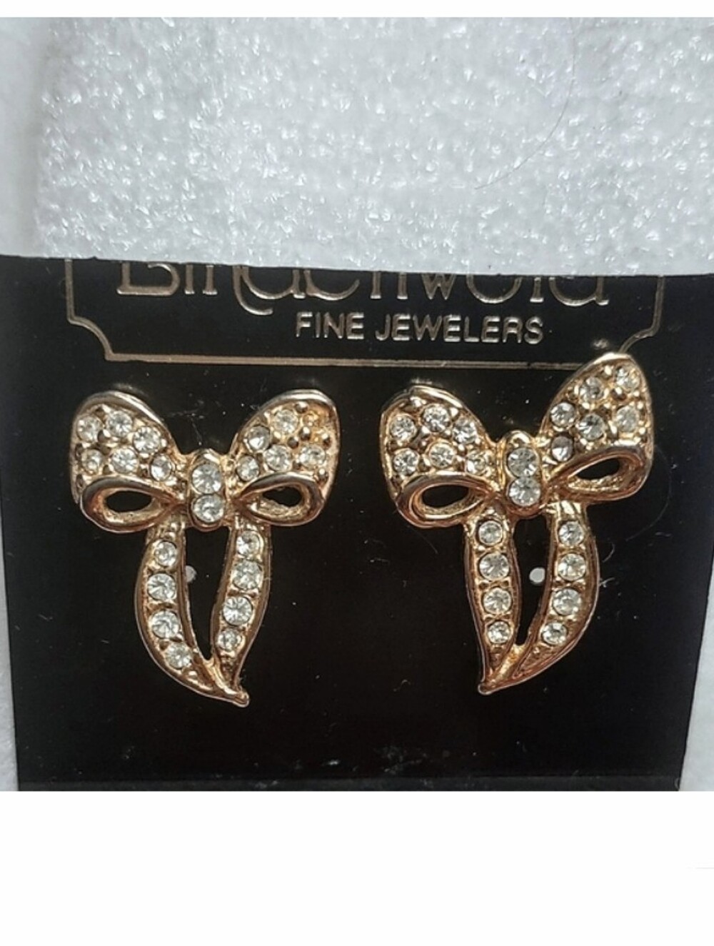 Crystal Covered Gold Ribbon Bow Earrings